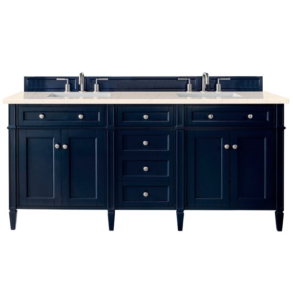 James Martin Vanities Brittany 72in Double Vanity, Victory Blue w/ 3 CM Eternal Marfil Quartz Top 650-V72-VBL-3EMR - main
